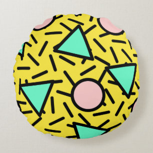 Cojín Redondo Rayas mosaicas: patrón retro memphis