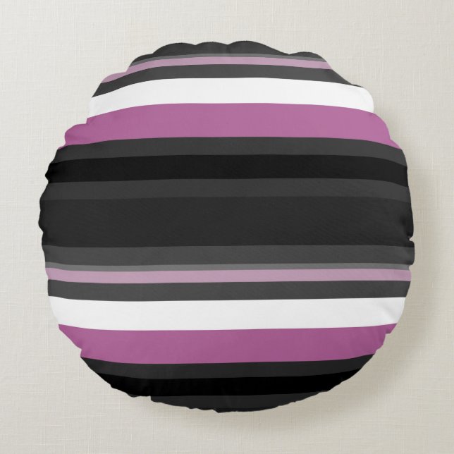 Cojín Redondo Rayas negras, grises y blancas (Anverso)