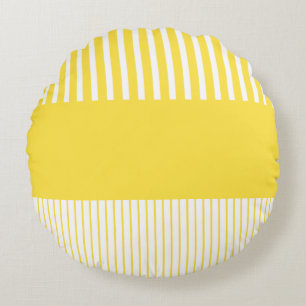 Cojín Redondo Rayas pop de color - Amarillo limón y blanco