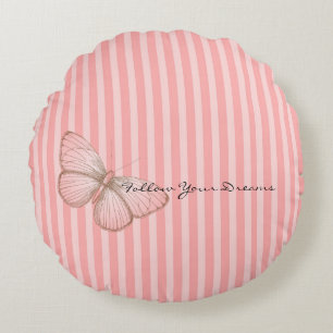 Cojín Redondo Rayas rosadas con mariposa
