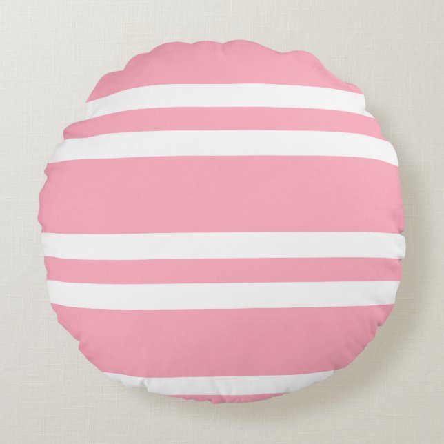 Cojín Redondo Rayas rosadas y blancas Rosa (Anverso)
