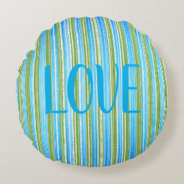 Cojín Redondo Rayas verde azuladas, azules, verdes y blancas