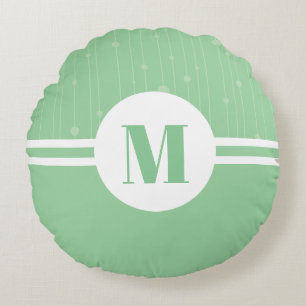 Cojín Redondo Rayas verde menta monograma pastel minimalista