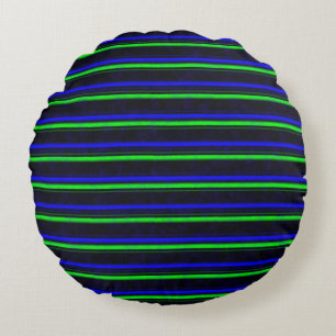 Cojín Redondo Rayas verdes de color azul negro