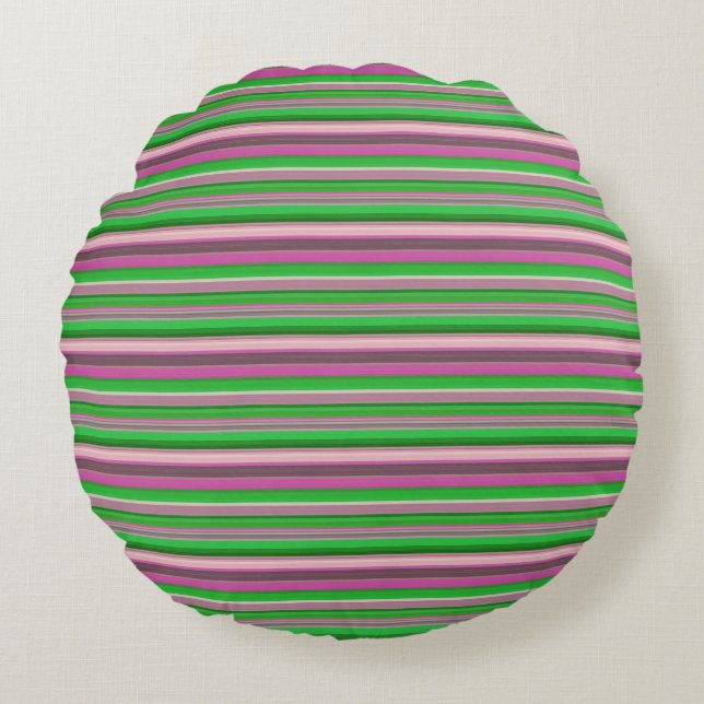 Cojín Redondo Rayas verdes violetas (Anverso)