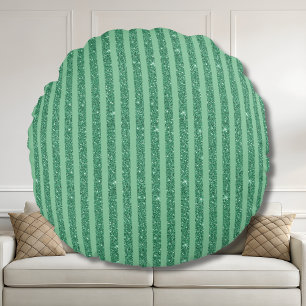 Cojín Redondo Rayas verticales de estilo brillo verde jade clási