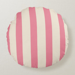 Cojín Redondo Rayas verticales rosadas y crema de circo vintage