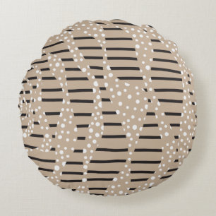 Cojín Redondo Rayas y puntos 2 - Taupe, negro y blanco