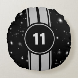 Cojín Redondo Rayos de Carreras negro y plateado Starlight