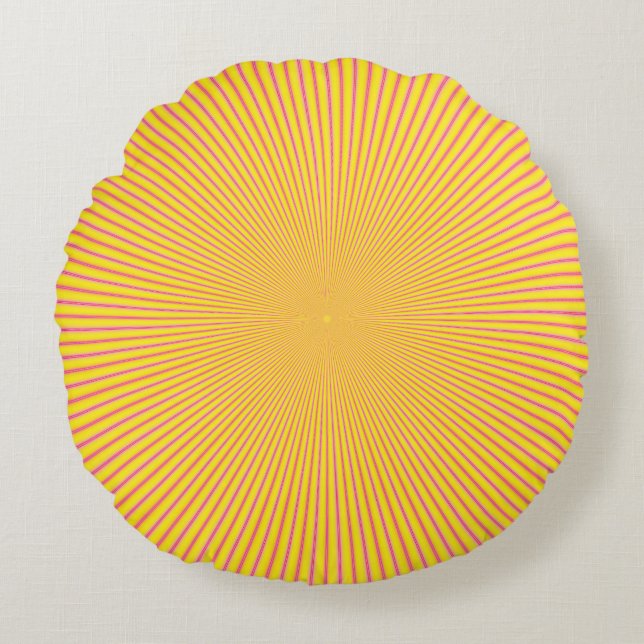 Cojín Redondo Rayos en rojo amarillo y rosa (Anverso)