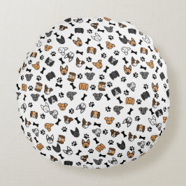 Cojín Redondo Razas divertidas de perro con huesos y pinturas