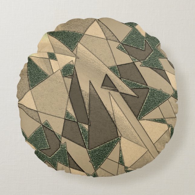Cojín Redondo Recorte triangular beige sobre el "fondo verde osc (Anverso)