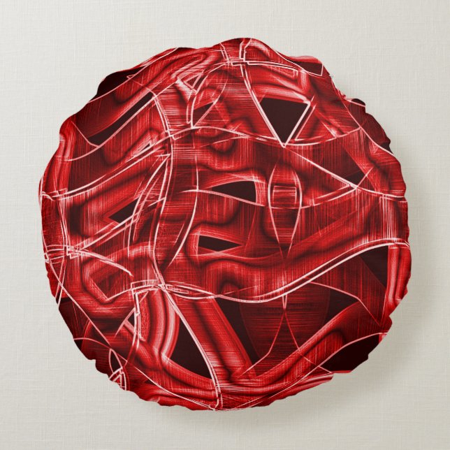 Cojín Redondo Recortes de cinta acrílica roja cruzados y superpu (Reverso)