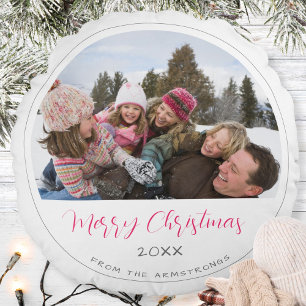 Cojín Redondo Recuerdo de Navidad con Foto y Letra Moderna