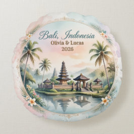 Cojín Redondo Recuerdo personalizado de pareja con nombre Vintag