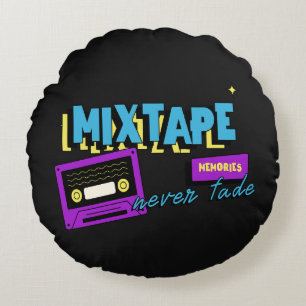 Cojín Redondo Recuerdos de Mixtape Nostalgia de Cassette Retro