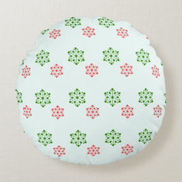 Cojín Redondo Red and Green Snowflake Pattern, Elegant Christmas