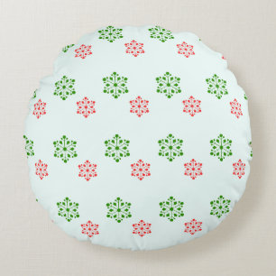 Cojín Redondo Red and Green Snowflake Pattern, Elegant Christmas