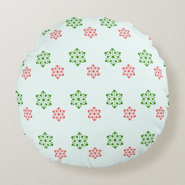 Cojín Redondo Red and Green Snowflake Pattern, Elegant Christmas (Anverso)