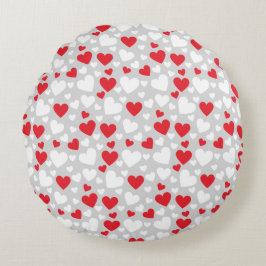 Cojín Redondo Red and White Hearts Throw Pillow