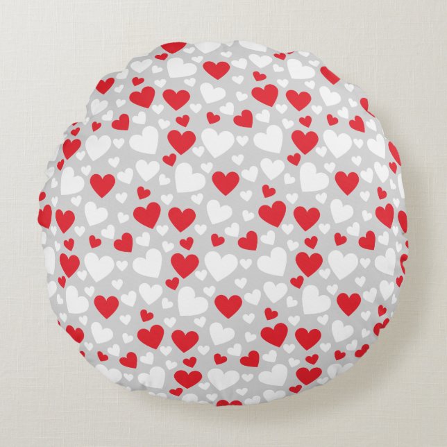 Cojín Redondo Red and White Hearts Throw Pillow (Anverso)
