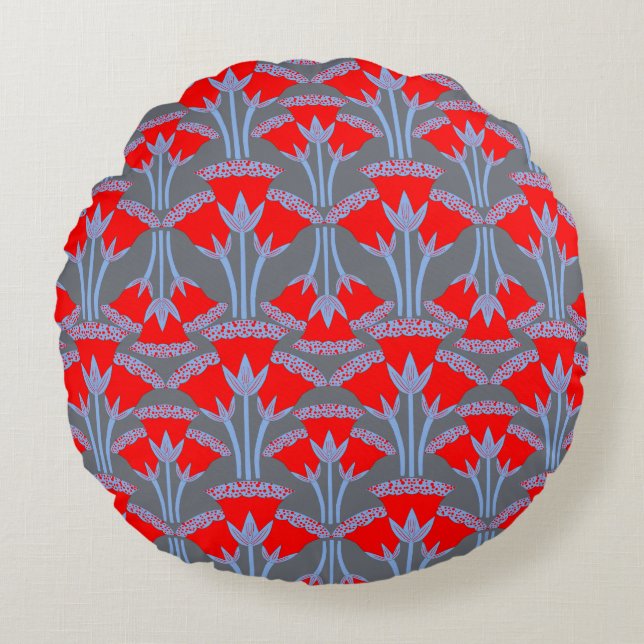 Cojín Redondo Red Bellflower Round Throw Pillow | One Owl Artist (Anverso)