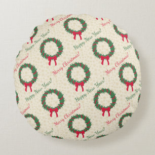Cojín Redondo Red Berries Holly Merry Christmas