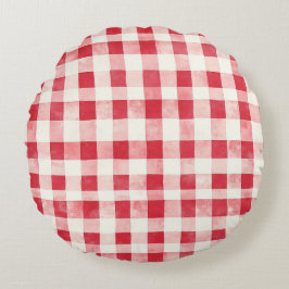 Cojín Redondo Red Cream Plaid Stripes Birthday