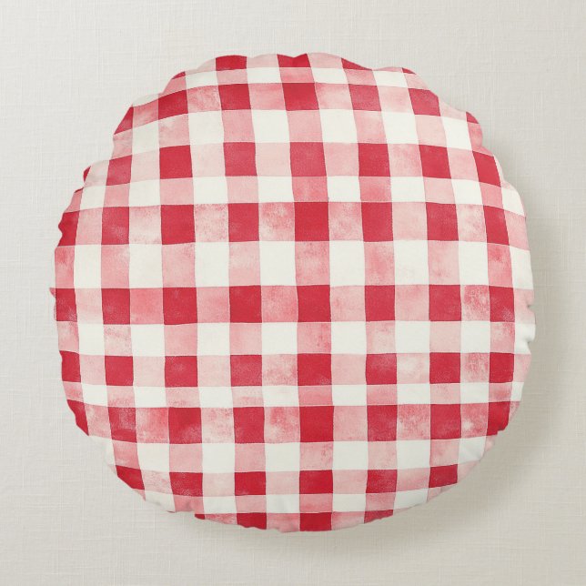 Cojín Redondo Red Cream Plaid Stripes Birthday (Anverso)