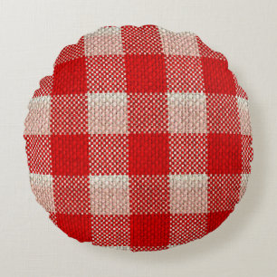 Cojín Redondo Red Gingham Checkered Pattern Burlap Look