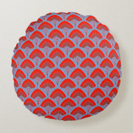 Cojín Redondo Red Peacock Feather Round Pillow | One Owl Artist