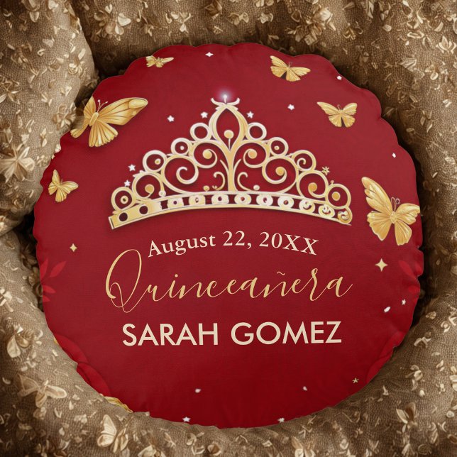 Cojín Redondo Red Rose Gold Quinceanera (Subido por el creador)