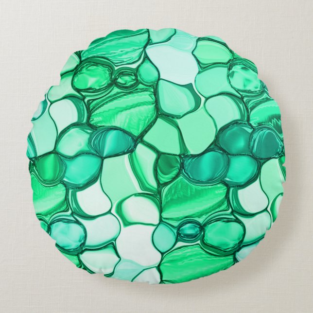 Cojín Redondo Redondo como piedras en tonos verde claro a menta (Anverso)