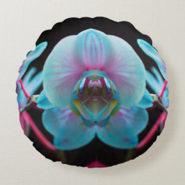 Cojín Redondo Reflexión Exótica de Orquídea Azul