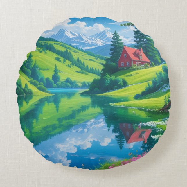 Cojín Redondo Reflexiones alpinas - Sueño rural (Anverso)