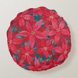 Cojín Redondo Refugio de invierno Poinssetias