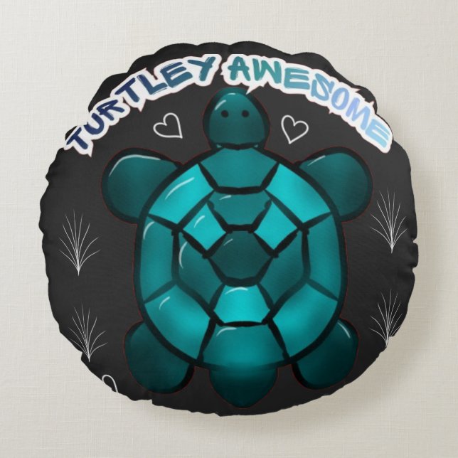 Cojín Redondo  Regalo de animal divertido y tortuga linda (Anverso)