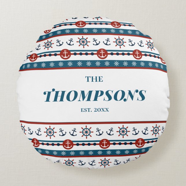 Cojín Redondo Regalo de aniversario de boda del ancla náutica (Anverso)
