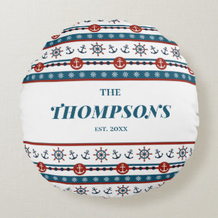 Cojín Redondo Regalo de aniversario de bodas con ancla náutica