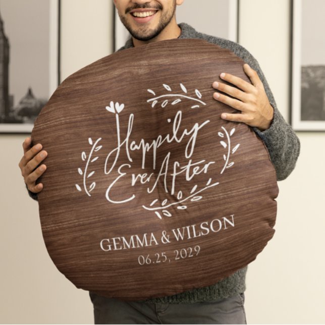 Cojín Redondo Regalo de Boda personalizado de floral de madera r (Subido por el creador)