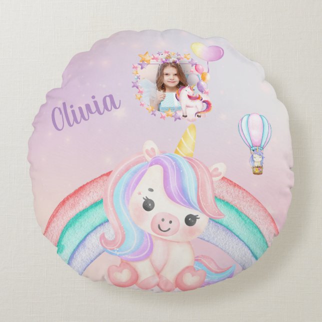 Cojín Redondo Regalo De Cumpleaños De Unicornio Para chicas - No (Anverso)