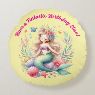 Cojín Redondo Regalo de cumpleaños fantástico de sirena mágica c