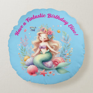 Cojín Redondo Regalo de cumpleaños fantástico de sirena mágica c