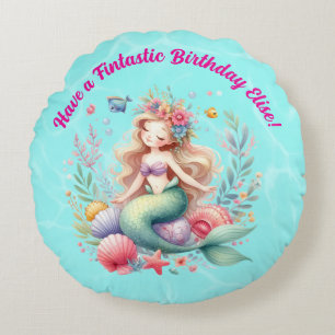 Cojín Redondo Regalo de cumpleaños mágico y colorido de sirena F