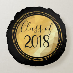 Cojín Redondo Regalo de graduación, clase de metal dorado 2018