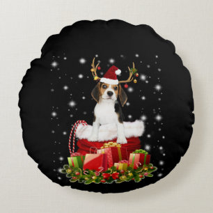 Cojín Redondo Regalo de Navidades Beagle Reindeer Pressent