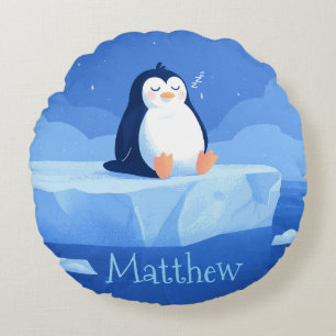 Cojín Redondo Regalo de pingüino lindo, pingüino personalizado