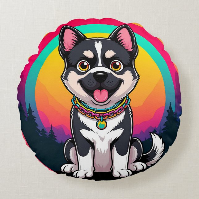 Cojín Redondo Regalo divertido de perro de dibujos animados para (Anverso)