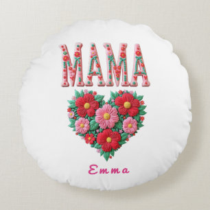 Cojín Redondo Regalo personalizado de corazón floral para mamá
