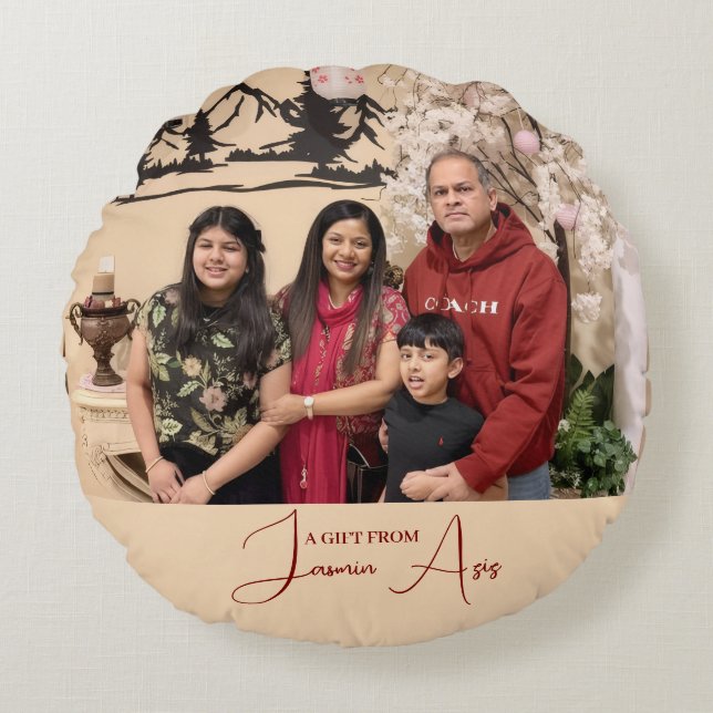 Cojín Redondo Regalo personalizado de familia de (Anverso)